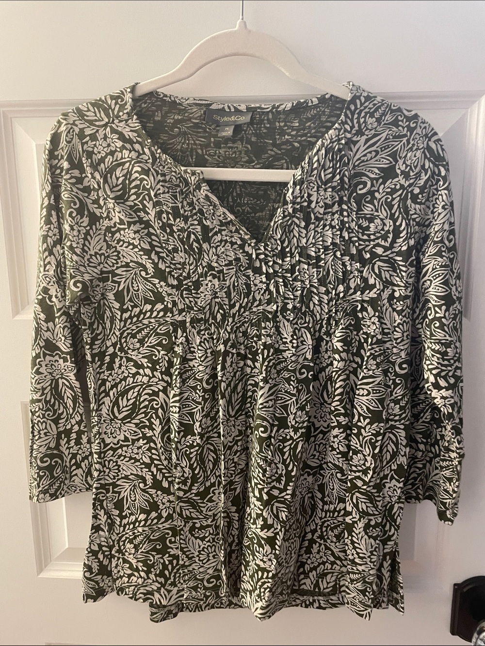 Style & Co. Olive Green and White Floral Tunic